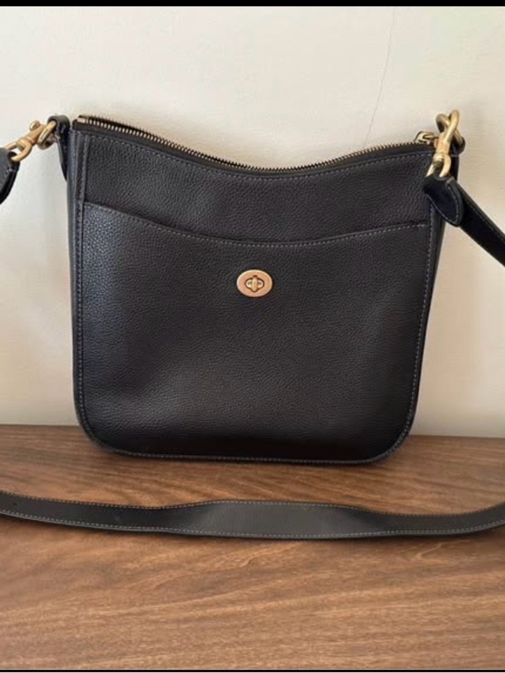 Coach Black Pebbled Leather Crossbody with Gold Hardware